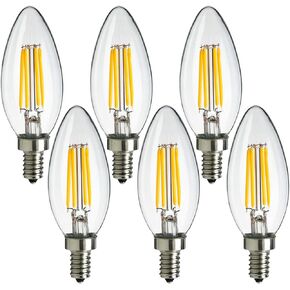 MaxLite Candelabra LED Chandelier Bulbs, 40W Equivalent, Enclosed Fixture Rated, 300 Lumens, Dimmable Filament Candle Bulbs, E12 Base, Energy Star, Wet Rated, 2700K Soft White, 6-Pack