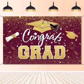 Graduation Party Decorations - Black Gold Congrats Grad Class of 2024 Backdrop Banner Large Sign Wall Decorations Photography Background Party Supplies for 2024 Graduation Party Decorations