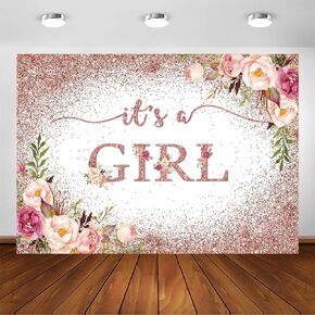 Avezano Rose Gold Baby Shower Backdrop for Girls Party Blush Pink Floral It's a Girl Photography Background Glitters Confetti Decoration Photoshoot Events Banner (7x5ft)