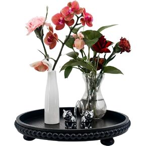 Decorative Tray 12in Round Wood Beaded - Rustic White Serving Tray Risers for Living Room, Coffee Table, Kitchen or Farmhouse Display in Kuwait