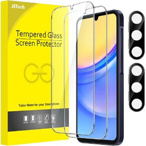 JETech Screen Protector for Samsung Galaxy A15 4G / 5G 6.5 Inch with Camera Lens Protector, Tempered Glass Film, HD Clear, 2-Pack Each