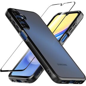 Feitenn for Galaxy A15 5G Case,Premium PC+TPU Shockproof Protective Phone Case Cover with Tempered Glass Screen Protector for A15 2023 4G (Black, A15)