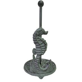 De Leon Collections Cast Iron Seafoam Green Sea Horse Coastal Ocean Freestanding Weighted Base Paper Towel Holder