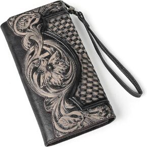 Women's Long Wallet Large Capacity Genuine Leather Clutch Card Holder Wallet Women's Wallet (Black)
