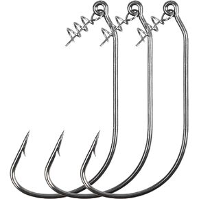 Twist Lock Fishing Hooks with Centering Pin, 60pcs Bass Fishing Worm Hooks Unweighted Swimbait Hooks Soft Plastic Fishing Hooks for Soft Worm Lures Baits