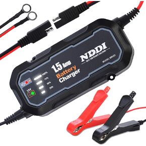 1.5A Fully-Automatic Smart Charger, 12V Portable Automotive Car Battery Charger, Battery Maintainer, Trickle Charger and Battery Desulfator with Temperature Compensation