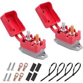2PCS 50 Amp Automatic Reset Circuit Breaker with Cover Stud Bolt, 12V 24V Type 1 Automotive Lengthwise Bracket for Battery Charger Electric Car Engine, Universal for Car Solar Boat RV（50A）