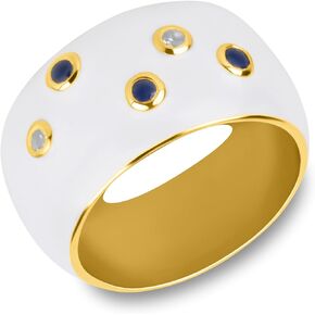MAX + STONE Big Multi-Gemstone Cocktail Statement Rings for Women | 14k Gold over 925 Sterling Silver Ring with White Enamel | Hypoallergenic Colorful Rings from Confetti Collection