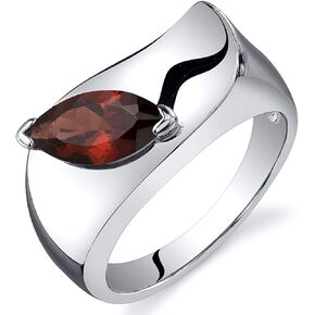 PEORA Garnet Museum Solitaire Ring for Women 925 Sterling Silver, Genuine Gemstone Birthstone, 1.25 Carats Marquise Shape 10x5mm, Sizes 5 to 9