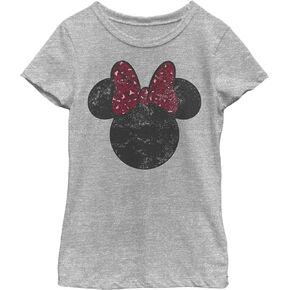 Disney Characters Minnie Leopard Bow Girl's Heather Crew Tee