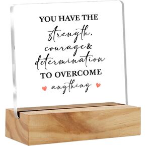 Inspirational Gifts for Women Men, Motivational Gifts Positive Quote Clear Acrylic Sign with Wood Stand Table Sign Decoration Presents