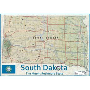 South Dakota State Physical Map - 16.5 x 23.8 Inches - Paper Laminated