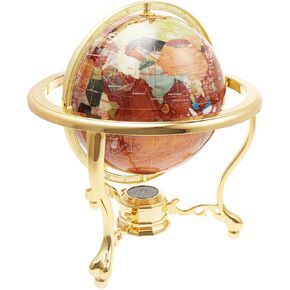 Unique Art 13-Inch Tall Table Top Amberllite Pearl Gold Stand Gemstone World Globe with Gold Tripod Stand