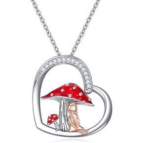 YFN Mushroom Necklace Gifts 925 Sterling Silver Mushroom Jewelry Mushroom Pendant for Women Girl 18"