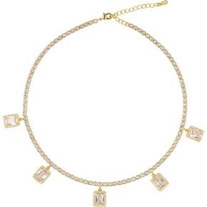 Dainty Butterfly Choker Necklace - Gold/Rose Gold/Silver Plated 3mm Bling Iced Out Cubic Zirconia Tennis Chain With Butterfly Charm/Square CZ 14inch+2inch