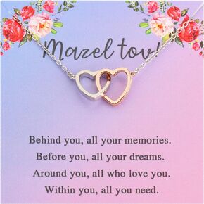 FEELMEM Bat Mitzvah Gifts for Girls Mazel Tov Congratulations Necklace Behind You All Your Memories Love Heart Gift