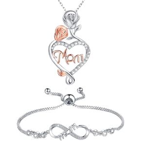 Gifts for Mom Necklace and Bracelet Set Birthday Mothers Day Jewelry Gifts for Mom from Daughter Son