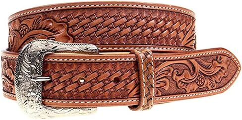 Twisted X Genuine Leather Natural Brown Basket Weave Belt with Floral Tooling (34 - Fits 32" Waist) in Saudi Arabia