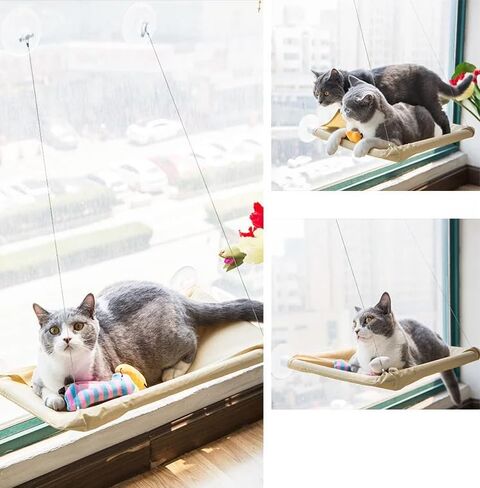 Cat Hammock Cat Window Perch for Large Cat Safety Bed Space Saving Resting Cats Suction Cups Hammock for Indoor Holds Up to 30lbs，360° Sun Bathing in Kuwait