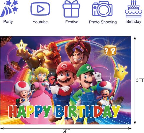Happy Birthday Decorations Backdrop - Theme Birthday Party Supplies Banner 5x3ft Photo Background in Saudi Arabia