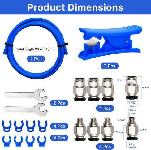 2 Pcs 3D Printer Bowden Tube 1M, PTFE Tube Teflon Bowden Tubing with high Grade PC4-M6 & PC4-M10 Pneumatic Fittings, Tube Cutter, for 1.75mm Filament Ender 3/Ender 3 V2/Ender 3 Pro/CR 10 Series in Saudi Arabia