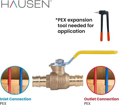 صمام كروي PEX بمنفذ كامل من النحاس عالي التحمل مقاس 3/4 بوصة خالي من الرصاص مع تصريف، مع وصلة PEX موسعة، 10 عبوات in Saudi Arabia