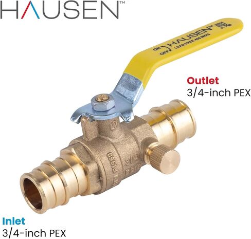 صمام كروي PEX بمنفذ كامل من النحاس عالي التحمل مقاس 3/4 بوصة خالي من الرصاص مع تصريف، مع وصلة PEX موسعة، 10 عبوات in Saudi Arabia