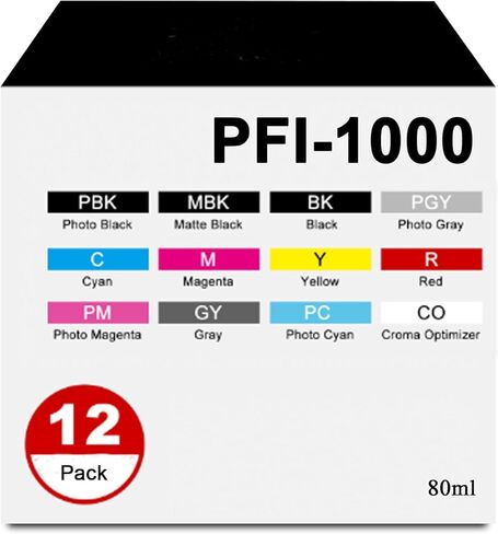 PFI-1000 80ML Ink Tank PFI1000MB PFI1000C PFI1000M PFI1000Y PFI1000GY PFI1000R PFI1000PM PFI1000PC PFI1000CO PFI1000PBK PFI1000BL PFI1000PGY Compatible for Canon ImagePROGRAF PRO-1000 Printer(12-Pack) in Kuwait