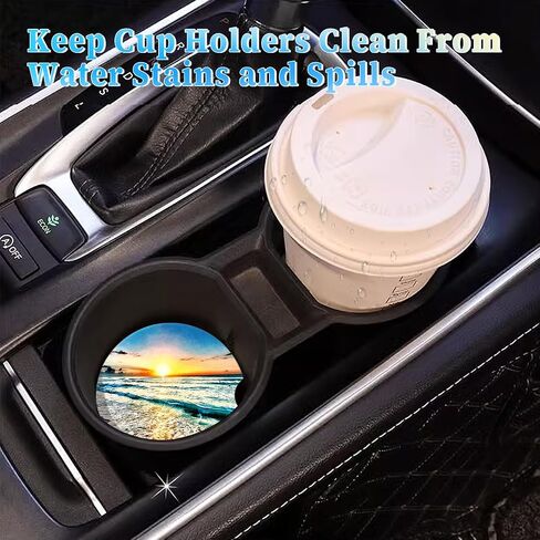 Car Cup Holder Coasters, 2 Pack Absorbent Ceramic Coaster 2.56" Universal Ceramic Stone & Non-Scratch Cork Base Coasters Auto Accessories for Women & Men(Ocean) in Saudi Arabia