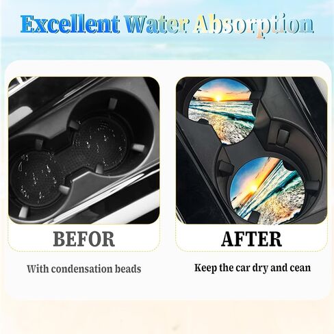 Car Cup Holder Coasters, 2 Pack Absorbent Ceramic Coaster 2.56" Universal Ceramic Stone & Non-Scratch Cork Base Coasters Auto Accessories for Women & Men(Ocean) in Saudi Arabia