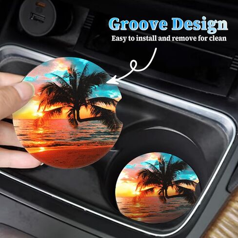 Car Cup Holder Coasters, 2 Pack Absorbent Ceramic Coaster 2.56" Universal Ceramic Stone & Non-Scratch Cork Base Coasters Auto Accessories for Women & Men(Ocean) in Saudi Arabia