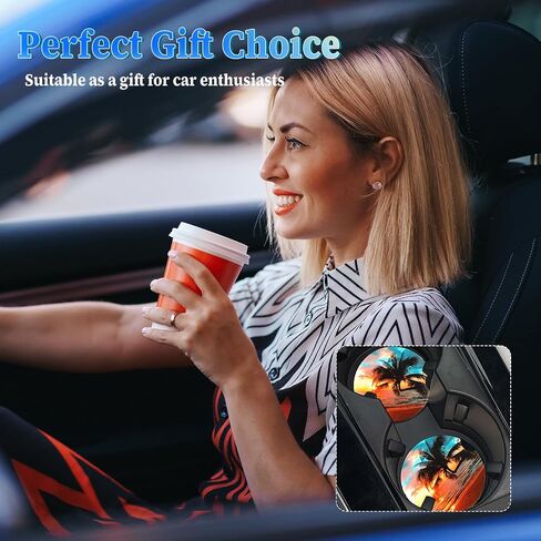 Car Cup Holder Coasters, 2 Pack Absorbent Ceramic Coaster 2.56" Universal Ceramic Stone & Non-Scratch Cork Base Coasters Auto Accessories for Women & Men(Ocean) in Saudi Arabia