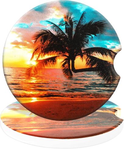 Car Cup Holder Coasters, 2 Pack Absorbent Ceramic Coaster 2.56" Universal Ceramic Stone & Non-Scratch Cork Base Coasters Auto Accessories for Women & Men(Ocean) in Saudi Arabia