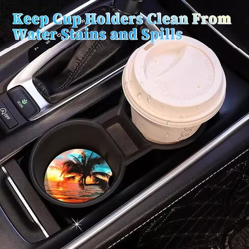 Car Cup Holder Coasters, 2 Pack Absorbent Ceramic Coaster 2.56" Universal Ceramic Stone & Non-Scratch Cork Base Coasters Auto Accessories for Women & Men(Ocean) in Saudi Arabia