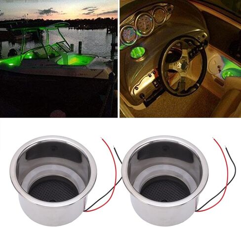 Akozon LED Cup Holder, 2Pcs Luminous Cup Holder Insert 8 LEDs LED Drink Holder with Draining Hole for Marine Boat Car (Green LED) in Saudi Arabia