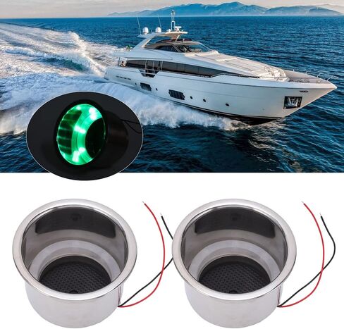 Akozon LED Cup Holder, 2Pcs Luminous Cup Holder Insert 8 LEDs LED Drink Holder with Draining Hole for Marine Boat Car (Green LED) in Saudi Arabia