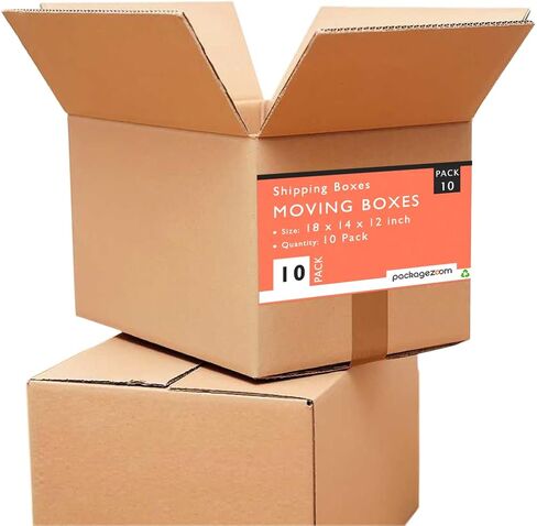PackageZoom 18 × 14 × 12 بوصة صناديق متحركة متوسطة الحجم، صناديق شحن قوية، 10 عبوات، كرافت/بني (PZ-BX-00-PK) in Saudi Arabia