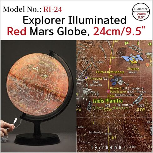 Explorer مضيئة كرة المريخ الحمراء، 24 سم/9.5"، RI-24، الكوكب الأحمر، خريطة المريخ، أطلس المريخ، ملصق المريخ in Kuwait