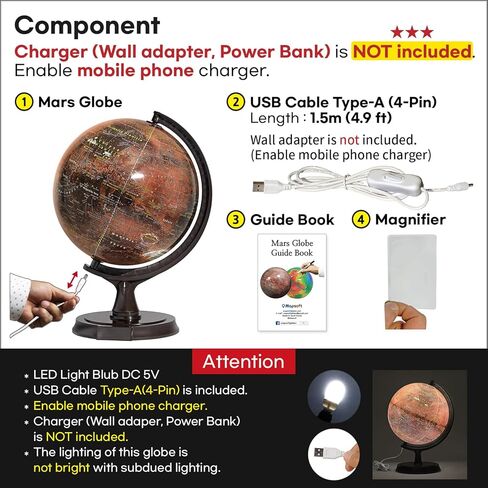 Explorer مضيئة كرة المريخ الحمراء، 24 سم/9.5"، RI-24، الكوكب الأحمر، خريطة المريخ، أطلس المريخ، ملصق المريخ in Kuwait