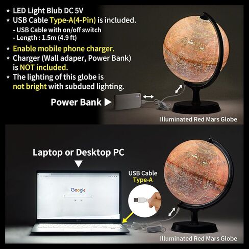 Explorer مضيئة كرة المريخ الحمراء، 24 سم/9.5"، RI-24، الكوكب الأحمر، خريطة المريخ، أطلس المريخ، ملصق المريخ in Kuwait
