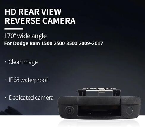 Tailgate Handle Backup Camera for Dodge Ram (2009-2017) HD Rear View Camera Night Vision IP68 Waterproof 170° Wide Viewing (RCA Connect) in Saudi Arabia
