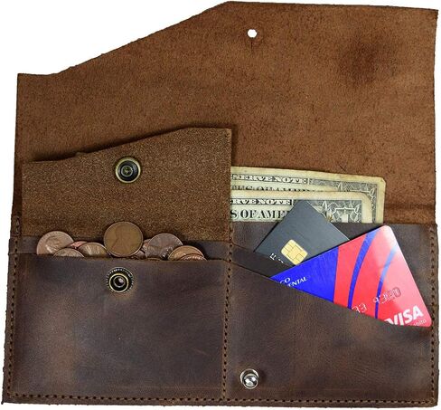 Hide & Drink, Folio Wallet, Holds Up to 10 Cards/Internal Pouch for Coins or SD Cards/Flat Bills/Travel/Case/Stylish/Vintage, Handmade :: Bourbon Brown in Saudi Arabia