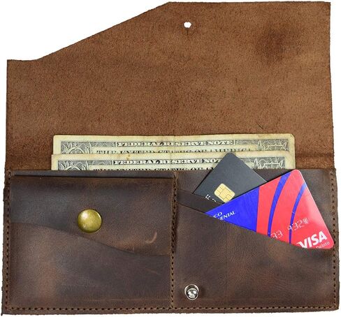 Hide & Drink, Folio Wallet, Holds Up to 10 Cards/Internal Pouch for Coins or SD Cards/Flat Bills/Travel/Case/Stylish/Vintage, Handmade :: Bourbon Brown in Saudi Arabia
