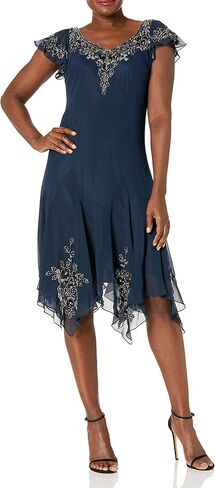 J Kara Women's Flutter Sleeve Short Cocktail Hanky Hem Beaded Dress in Kuwait