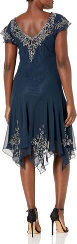 J Kara Women's Flutter Sleeve Short Cocktail Hanky Hem Beaded Dress in Kuwait