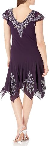 J Kara Women's Flutter Sleeve Short Cocktail Hanky Hem Beaded Dress in Kuwait