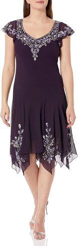 J Kara Women's Flutter Sleeve Short Cocktail Hanky Hem Beaded Dress in Kuwait