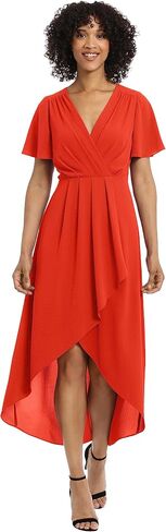 Maggy London Women's Faux Wrap High-Low Dress with Pleat Details Event Occasion Date Guest of Wedding in Saudi Arabia