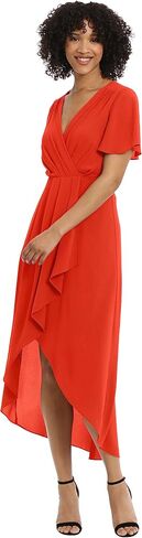 Maggy London Women's Faux Wrap High-Low Dress with Pleat Details Event Occasion Date Guest of Wedding in Saudi Arabia