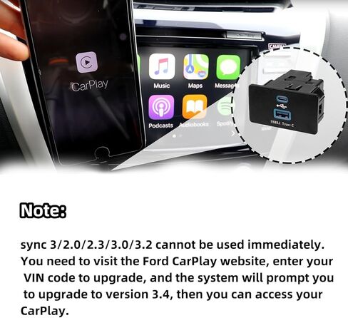 Carplay USB Interface Hub، HC3Z-19A387-B-G ترقية وحدة USB + Type-C تدعم Apple Carplay Android الشحن السريع وناقل الحركة الثابت، متوافق مع Ford Lincoln 2015-2020 SYNC 3 الإصدار 3.4 in Kuwait